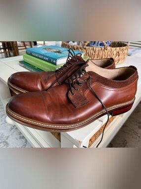 Aston Grey Collection Men's Brown Leather Derby Shoes with Suede Eyelets